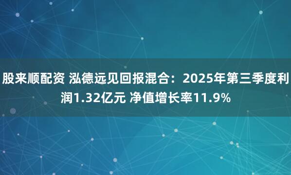 股来顺配资 泓德远见回报混合:2025年第三季度利润1.32亿元 净值增长率11.9%