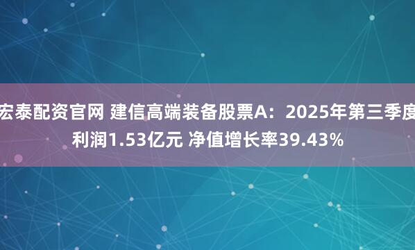 宏泰配资官网 建信高端装备股票A:2025年第三季度利润1.53亿元 净值增长率39.43%